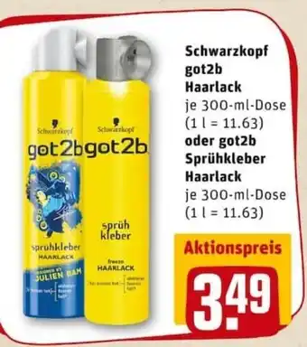 REWE PETZ Schwarzkopf got2b Haarlack 300ml oder got2b Sprühkleber Haarlack 300ml Angebot