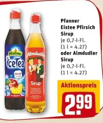 REWE PETZ Pfanner Eistee Pfirsich Sirup 0,7L oder Almdudler Sirup 0,7L Angebot