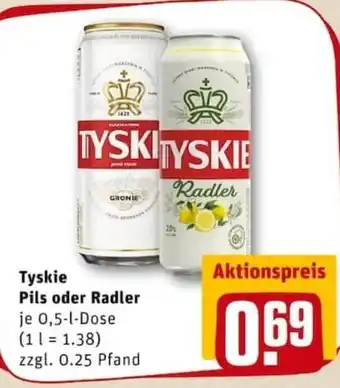 REWE PETZ Tyskie Pils oder Radler 0,5L Angebot