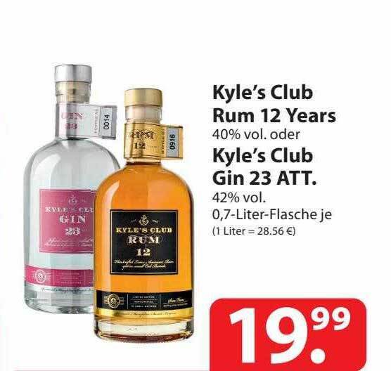 Kyle's club rum 12 years oder kyle's club gin 23 att. Angebot bei