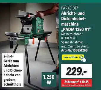 Lidl Parkside abricht- und dickenhobelmaschine padm 1250 a1 Angebot