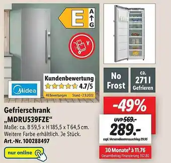 Lidl Midea gefrierschrank mdru539fze Angebot