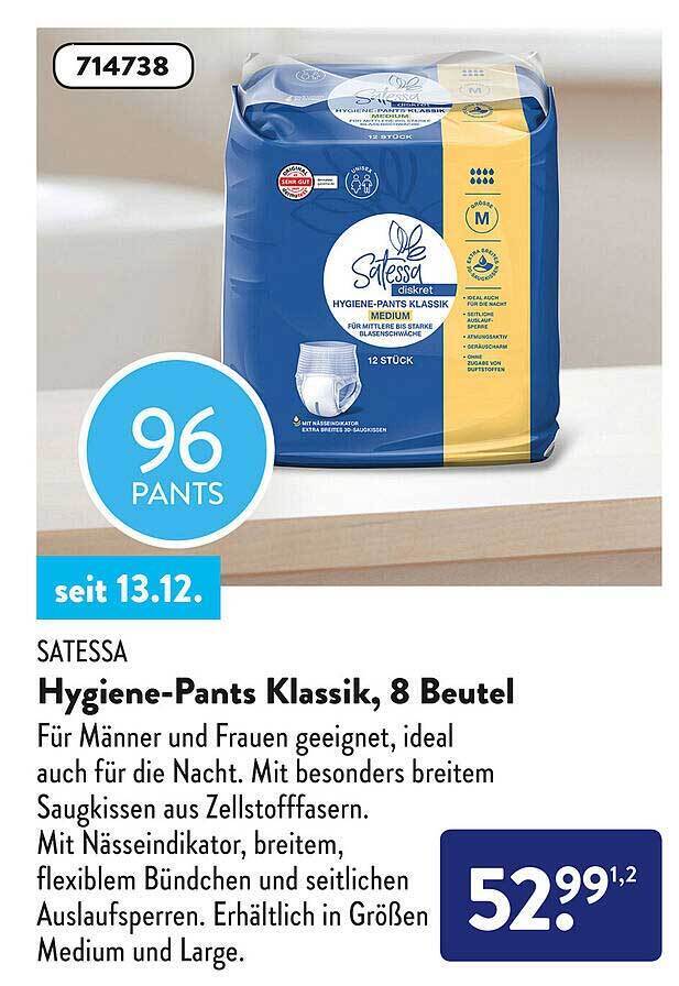 Satessa hygienepants klassik, 8 beutel Angebot bei Aldi Süd