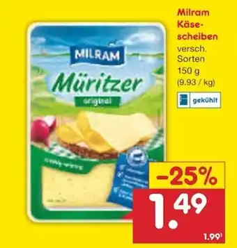 Netto Marken-Discount Milram Kase Scheiben 150g Angebot