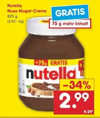 Netto Marken-Discount Nutella Nuss-Nugat-Creme 825g Angebot