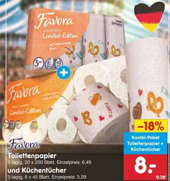 Netto Marken-Discount Favora Kombi-Paket Toilettenpapier und Kuchentucher 20*200/8*45Blatt Angebot