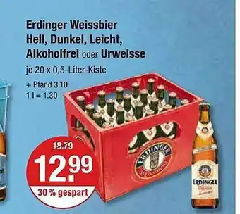 V Markt Erdinger weissbier hell, dunkel, leicht, alkoholfrei oder urweissse Angebot