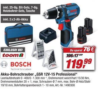 toom Baumarkt Bosch Akku Bohrschrauber GSR 12V-15 Professional Angebot