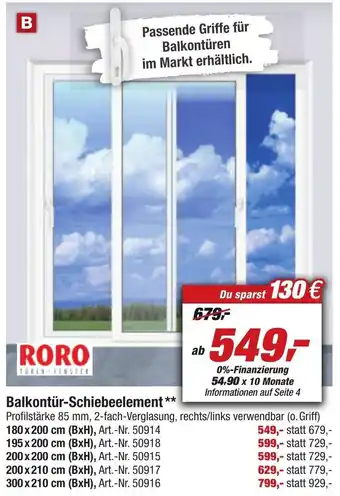 toom Baumarkt Roro Balkontür Schiebeelement Angebot