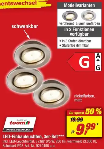 toom Baumarkt LED Einbauleuchten, 3er Set Angebot