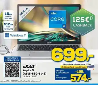 Euronics Berlet Acer aspire 5 (a515-56g-5143) Angebot