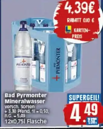 Elli Markt Bad Pyrmonter Mineralwasser 12x0,75 L Flasche Angebot