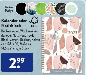 Aldi Süd Kalender oder Notizblock Angebot