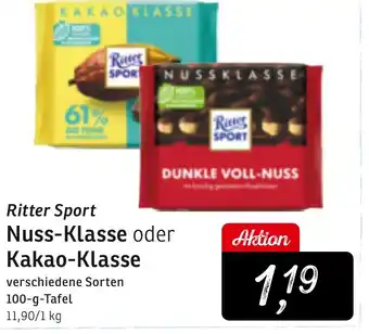 KONSUM Ritter Sport Nuss Klasse oder Kakao Klasse 100 g Tafel Angebot