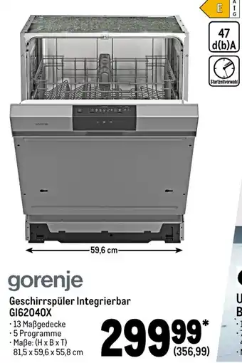 METRO Gorenje Geschirrspüler Integrierbar GI62040X Angebot