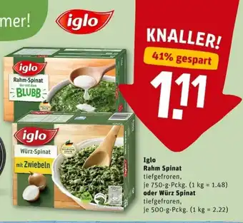 REWE City Iglo Rahm Spinat 750g oder Würz Spinat 500g Angebot