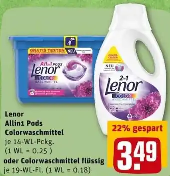 REWE City Lenor All in 1 Pods Colorwaschmittel oder Colorwaschmittel flüssig Angebot