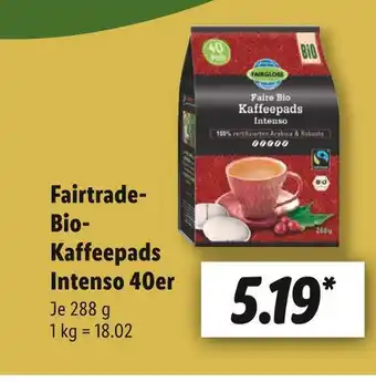 Lidl Fairglobe fairtrade-bio-kaffeepads intenso 40er Angebot