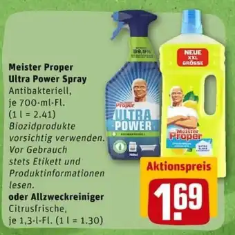 REWE City Meister Proper Ultra Power Spray Antibakteriell 700 ml oder Allzweckreiniger 1,3 L Angebot