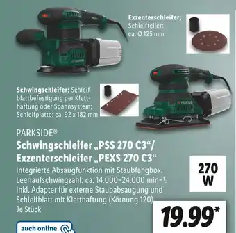 Lidl Parkside schwingschleifer „pss 270 c3“/exzenterschleifer „pexs 270 c3“ Angebot