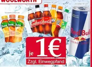 Woolworth Fuzetea, coca cola, fanta, sprite oder red bull eistee, softdrinks oder energy drink Angebot