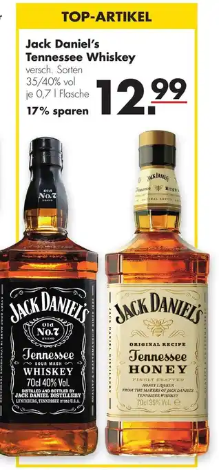 Handelshof Jack Daniel's Tennessee Whiskey 0,7 L Flasche Angebot