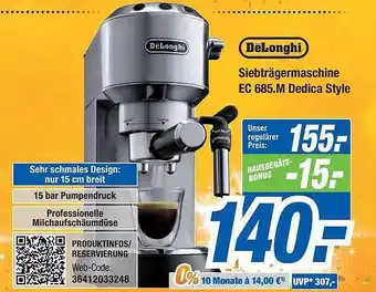 Expert Bening Delonghi siebträgermaschine ec 685.m dedica style Angebot