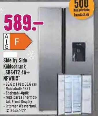 Hornbach Side-by-side kühlschrank „sbs472.4a+ nfwdix“ Angebot