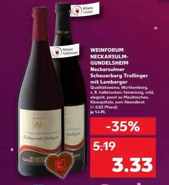 Kaufland Weinforum neckarsulm-gundelsheim neckarsulmer scheuerberg trollinger mit lemberger Angebot