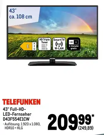 METRO Telefunken 43" Full HD LED Fernseher D43F554E1CW Angebot