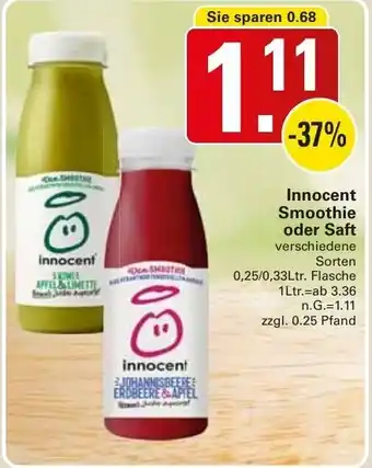 WEZ Innocent Smoothie oder Saft 0,25/0,33Ltr. Flasche Angebot