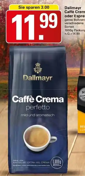 WEZ Dallmayr Caffe Crema oder Espresso 1000g Packung Angebot