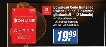 Expert Technomarkt Download code nintendo switch online (einzelmitgliedschaft - 12 monate) Angebot