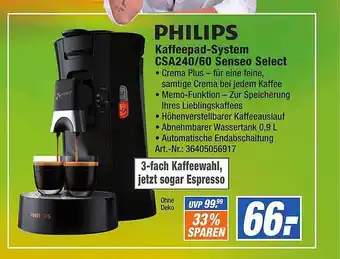 Expert Technomarkt Philips kaffeepad-system csa240.60 senseo select Angebot