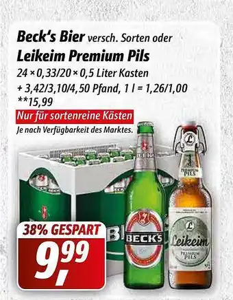 Simmel Beck's bier oder leikeim premium pils Angebot