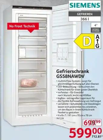 Selgros Siemens Gefrierschrank GS58NAWDV Angebot