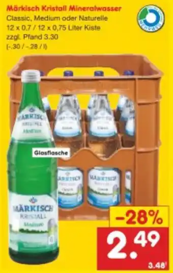 Netto Marken-Discount Märkisch Kristall Mineralwasser 12x0,7/0,75 Liter Kiste Angebot