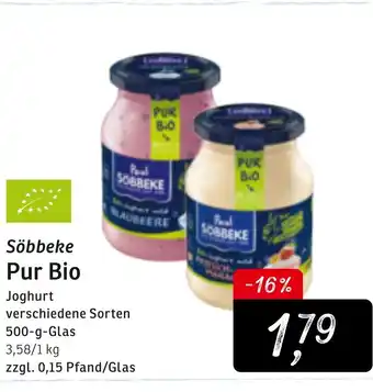 KONSUM Söbbeke Pur Bio Joghurt 500g Glas Angebot