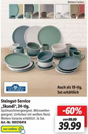 Lidl Van Well Steingut Service ,,Skandi" 24 tlg. Angebot