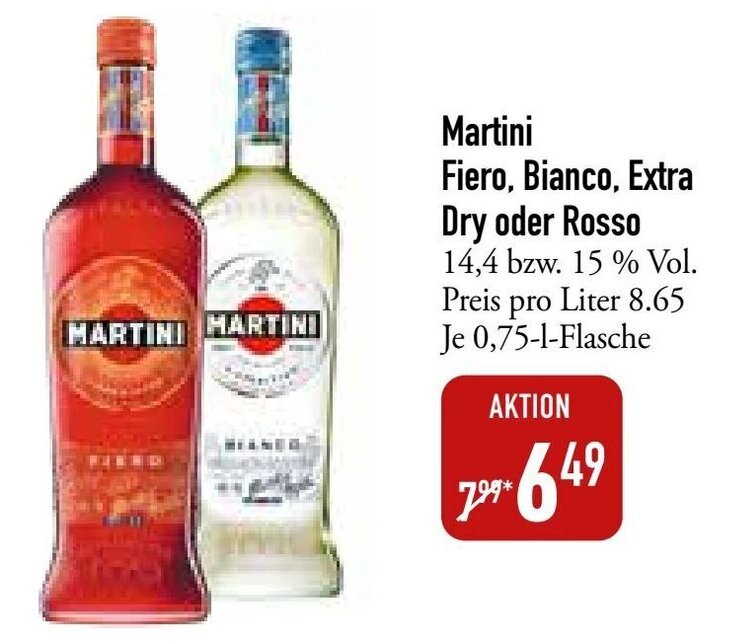 Martini Fiero, Bianco, Extra Dry oder Rosso 0,75 L Flasche Angebot bei