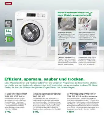 EP Miele waschvollautomat wca030wcs, wärmepumpentrockner twc220wp oder twf760wp greenperformance Angebot