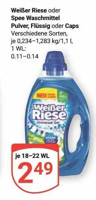 Globus Weißer riese oder spee waschmittel pulver, flüssig oder caps Angebot