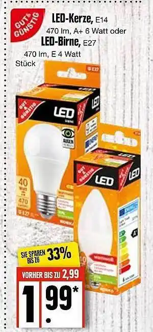 Edeka Gut & günstig led-kerze oder led birne Angebot