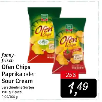 KONSUM funny frisch Ofen Chips Paprika oder Sour Cream 150g Beutel Angebot