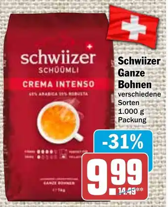 HIT Schwiizer Ganze Bohnen 1,000 g Packung Angebot