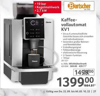 Selgros Bartscher kaffeevollautomat kv1 Angebot