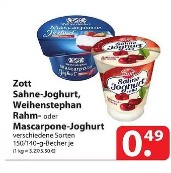 Famila Nord Ost Zott sahne-joghurt, weihenstephan rahm- oder mascarpone-joghurt Angebot