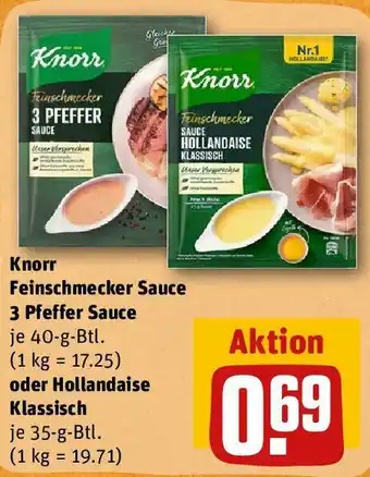 REWE Knorr Feinschmecker Sauce 3 Pfeffer Sauce 40 g oder Hollandaise Klassisch 35 g Btl. Angebot