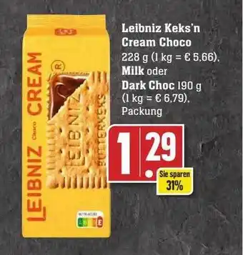 Scheck-in-Center Leibniz keks'n cream choco, milk oder dark choc Angebot