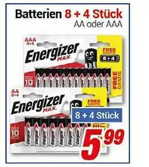 CENTERSHOP Energizer batterien 8 + 4 stück aa oder aaa Angebot